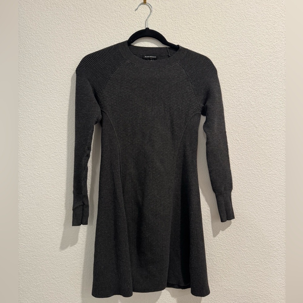 Club Monaco Long Sleeve Ribbed Sweater Dress - Charcoal Gray - Size XS Women's